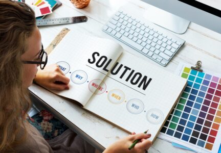 Woman looking at solution